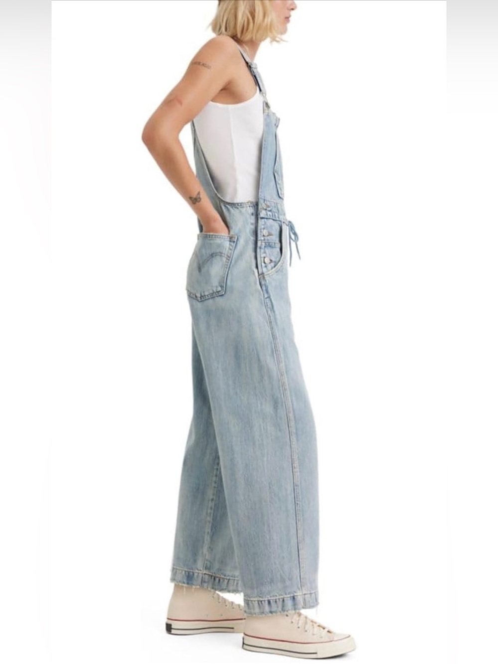 Levi’s Apron Wide Leg Denim Overalls Light Wash Size L - Picture 6 of 8